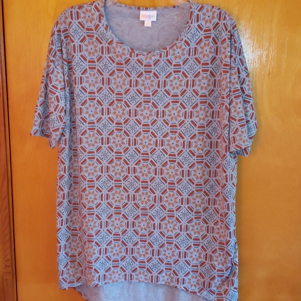 LuLaRoe IRMA gray and coral print tunic shirt  XXS